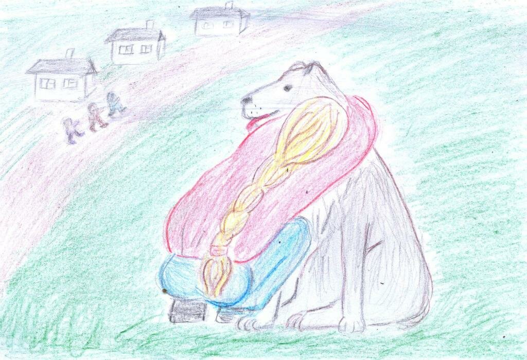 Девочка и собака. Рисунок Галины Сирой.